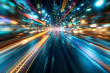 abstract of speed motion on the road in modern city at night