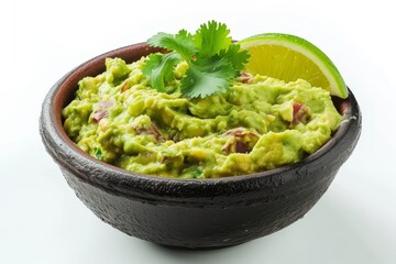 Isolated white background bowl filled with guacamole