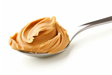 Isolated white background with a peanut butter spoon