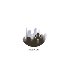 Obraz premium Hanoi cityscape, gradient vector badge, flat skyline logo, icon. Vietnam city round emblem idea with landmarks and building silhouettes. Isolated graphic