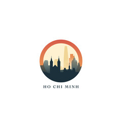 Ho Chi Minh cityscape, gradient vector badge, flat skyline logo, icon. Vietnam city round emblem idea with landmarks and building silhouettes. Isolated graphic