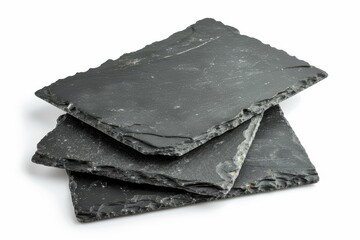Isolated white slate plate for food made of empty black granite rectangle board