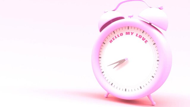 People relationships and social concept. Alarm clock with hello my love phrase.