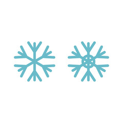 snowflakes icon set over white background, flat style illustration. 2 snowflake icon in soft sky blue color. Suitable for Christmas design, winter season, etc