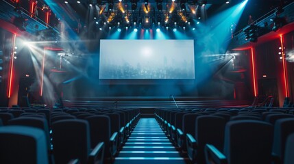 Blank mockup of a digital signage screen in a concert venue showcasing upcoming shows and ticket information. .