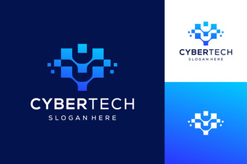 Cyber security modern technology icon design logo template