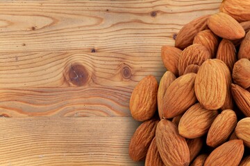 Small pile of fresh tasty healthy almonds