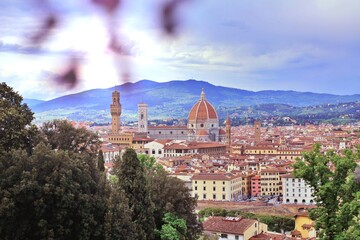 Florence rooftops and cathedral di Santa Maria del Fiore or Duomo view