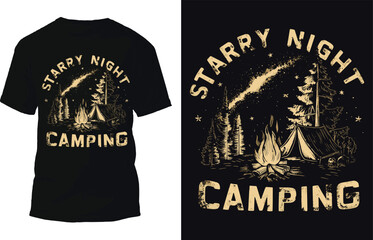 Starry night camping t shirt Design. Vector t shirt Design.
