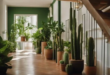 indoor green design cactus interior plants hallway adorned enhancing Staircase pots