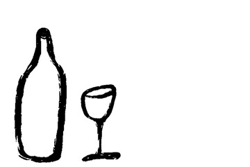 筆で描いたシンプルなワインボトルとワイングラスのイラスト