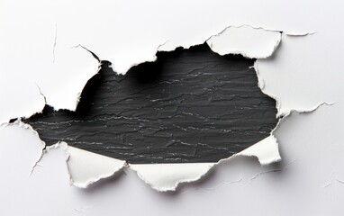 Ragged hole torn in ripped paper, isolated on white background - obrazy, fototapety, plakaty