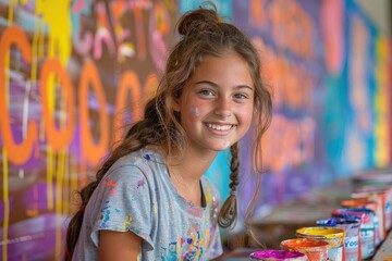 Students engaged in a vibrant classroom mural project, collaborating and painting together