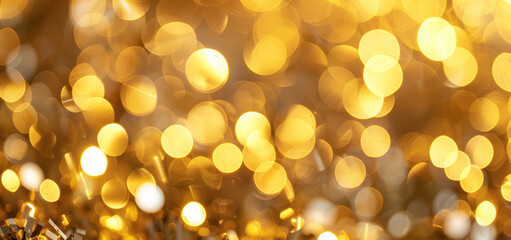 Abstract background featuring golden bokeh lights, creating a festive and warm holiday atmosphere.