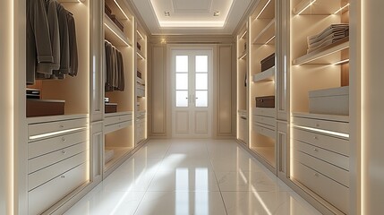 Simple minimalist walk in closet elegant design. Generative AI.