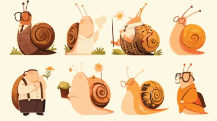 Foto op Canvas Set of cute gentleman snail in waistcoat activities © Mishi