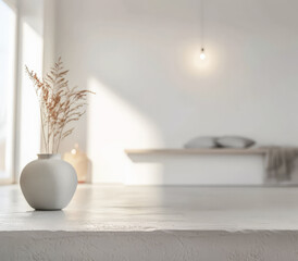 Minimalist living room spaces with natural light coming from a window. Interiors composition with minimal furniture.