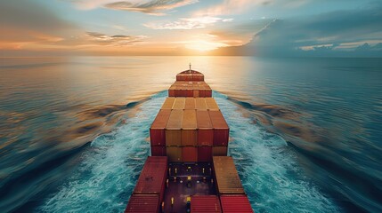 Ship cargo on blue ocean. Generative AI. - obrazy, fototapety, plakaty