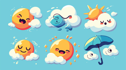 Set of cute weather icons with different emotions e