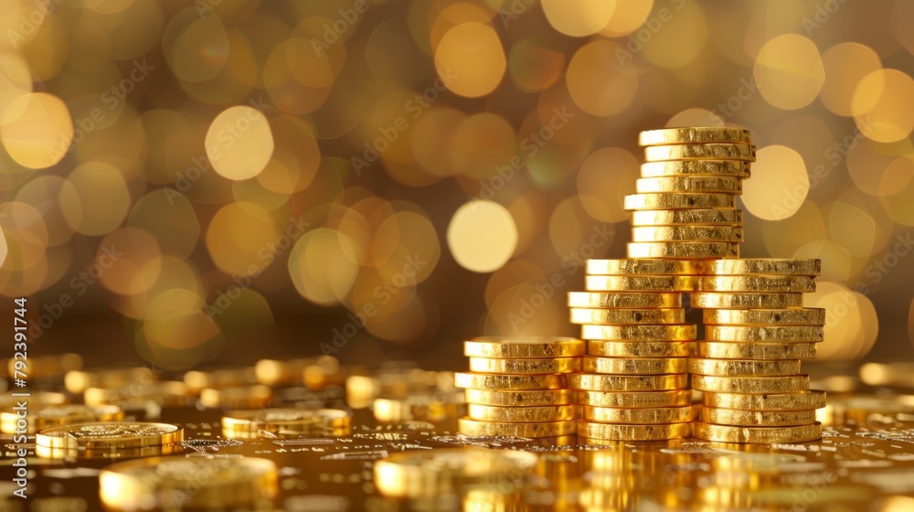 Poster a stack of gold coins arranged in a graph shape, representing financial growth