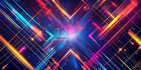 abstract background with glowing lines,a visually stunning stock image of an abstract geometric pattern background, featuring vibrant, neon-colored lines that glow against a dark backdrop