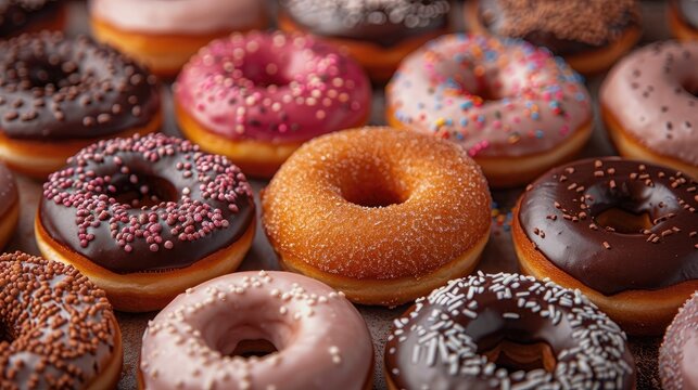 background of assorted donuts doughnuts of various flavors,art image