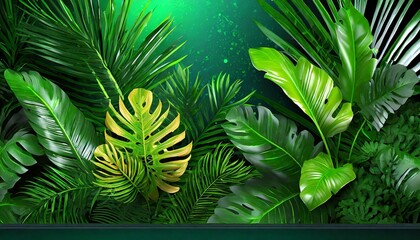Lush Foliage: Botanical Product Display with Tropical Leaves