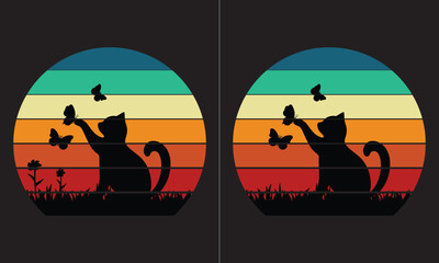 Cat Butterfly Retro T-shirt Design