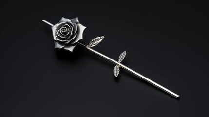 Luxurious display of a stylish rose necktie pin in polished silver, elegantly placed on a dark velvet backdrop for a premium advertisement - obrazy, fototapety, plakaty
