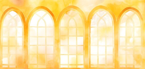 Gold cute windows background , in the style of vibrant stage backdrops, watercolor stain glass