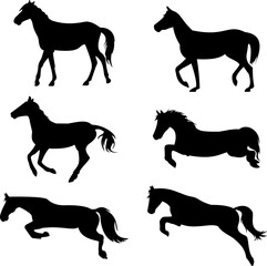 set of horse pose silhouette vector illustration