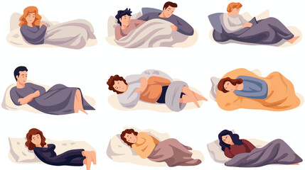 Set of different people lying under blankets sleepi