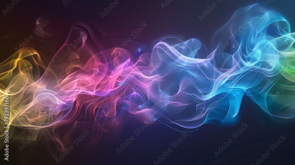 Poster Abstract background of swirling rainbow-colored smoke against a dark backdrop, creating a sense of mystery