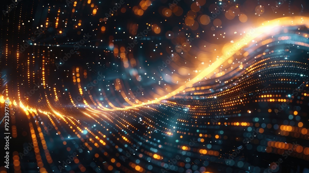 Poster Quantum computing core, glowing with energy, intricate data streams, glowing line, abstract algorithmic patterns. Generative AI.