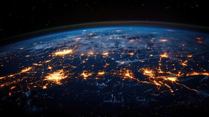 The image depicts the Earth ensnared in a virtual network of connections, highlighting the interconnectedness of humanity in the digital age. stock photo - obrazy, fototapety, plakaty