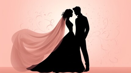 Bride and groom sharing a tender dance isolated on a romantic gradient background