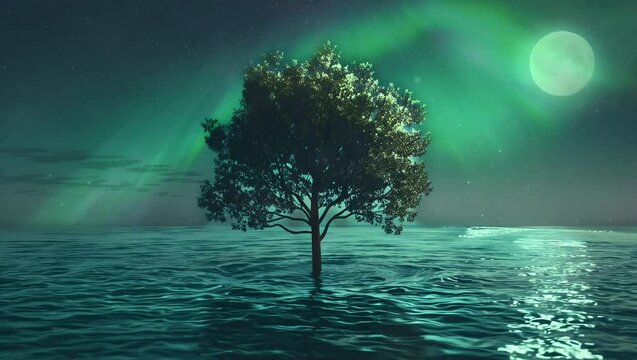 single tree in the middle of the sea with calm waves