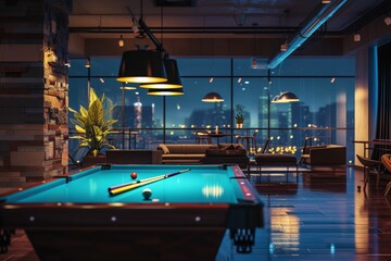 New modern billiard interior at night - Powered by Adobe