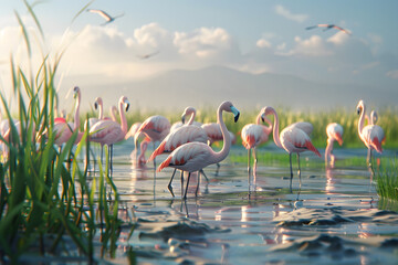flamingo in the lake