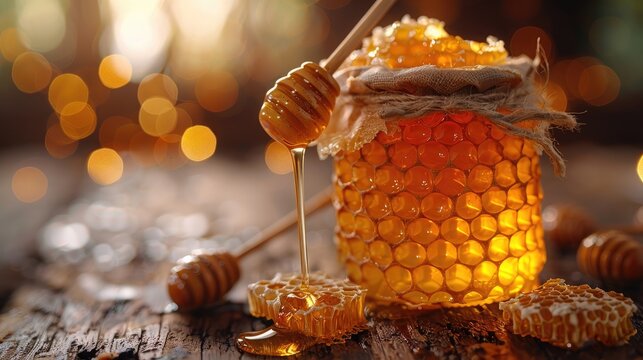 jar of honey with honeycombillustration image
