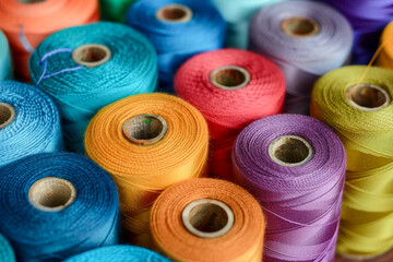 Vibrant Collection of Multicolored Sewing Threads in Close-Up