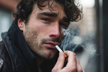Fototapeta premium Portrait of a handsome man indulging in a cigarette