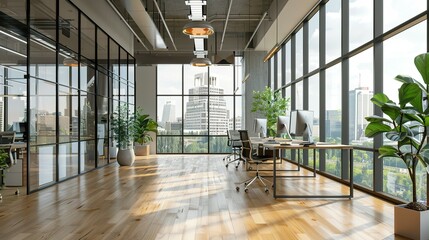 Vast Cityscape Perspective Clean and Spacious Co-working Interior