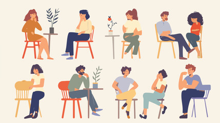 Set of different thoughtful people vector illustrat