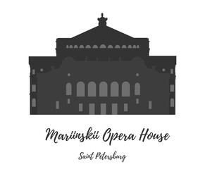 Vector silhouette of Mariinskii Opera House. The city building. Famous travel building. travelling. Saint Perersburg downtown