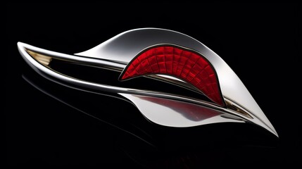 Bold silver barrette with a vibrant red anthurium flower, strikingly presented on a jet black background for dramatic contrast - obrazy, fototapety, plakaty