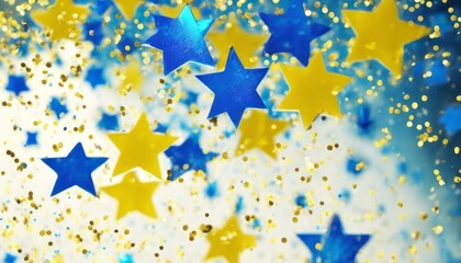 'Blue Abstract Symbol David Shapes Star Confetti Rain Yellow Glitter Judaism Background Artistic...