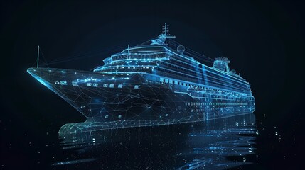 Digital Low-Poly 3D Cruise Ship in Dark Blue

 - obrazy, fototapety, plakaty