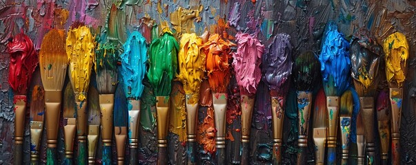 Naklejka premium paintbrushes infused with the emotions of their user Let the paints blend seamlessly into the bristles, hinting at the powerful bond that breathes life into art