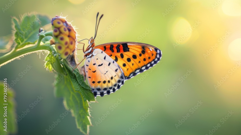 Poster close-up of a delicate butterfly emerging from its chrysalis, symbolizing transformation and the bea